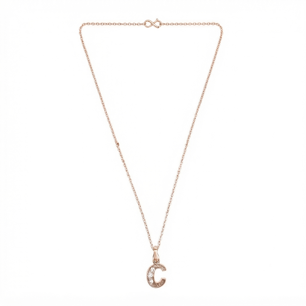 The99Jewel Rose Gold Plated Letter C Initial Chain Pendant with Austrian Stone