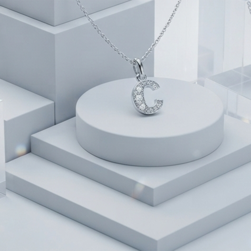 The99Jewel Silver Plated Letter C Initial Chain Pendant with Austrian Stone
