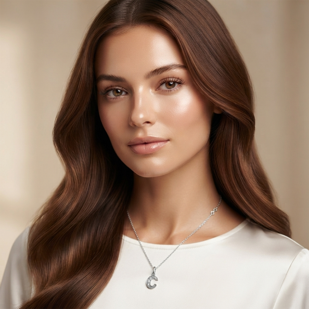 The99Jewel Silver Plated Letter C Initial Chain Pendant with Austrian Stone 