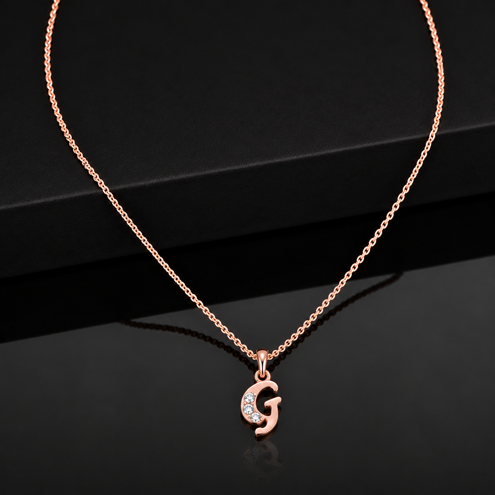 The99Jewel Rose Gold Plated Letter G Initial Chain Pendant with Austrian Stone 