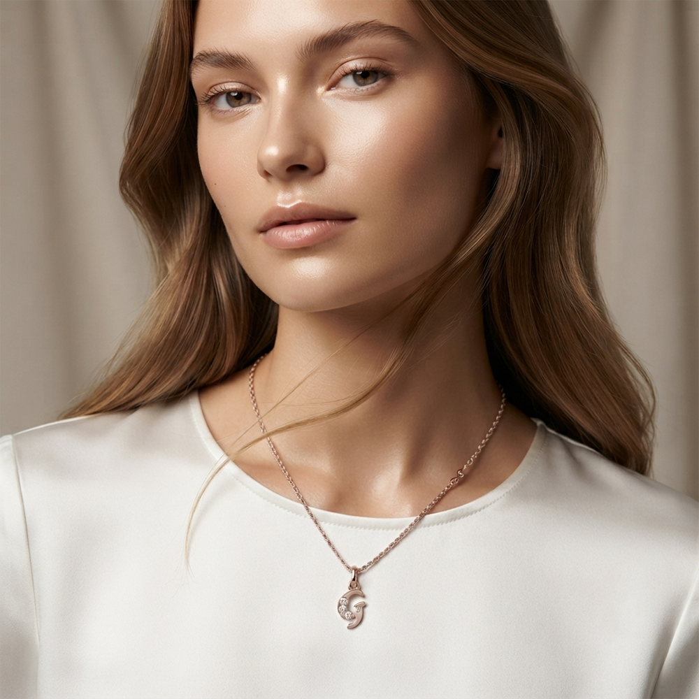 The99Jewel Rose Gold Plated Letter G Initial Chain Pendant with Austrian Stone