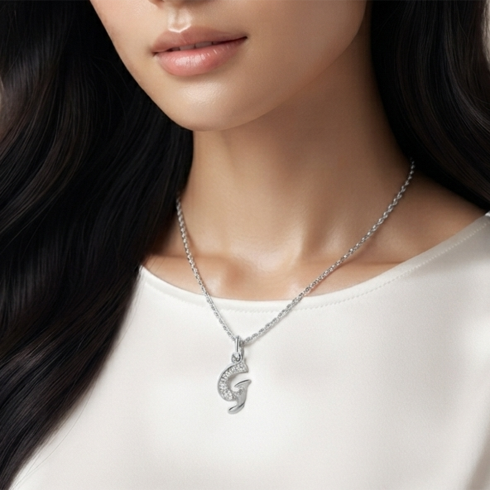 The99Jewel Silver Plated Letter G Initial Chain Pendant with Austrian Stone