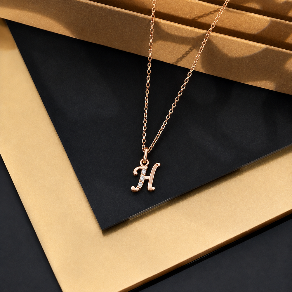 The99Jewel Rose Gold Plated Letter H Initial Chain Pendant with Austrian Stone 