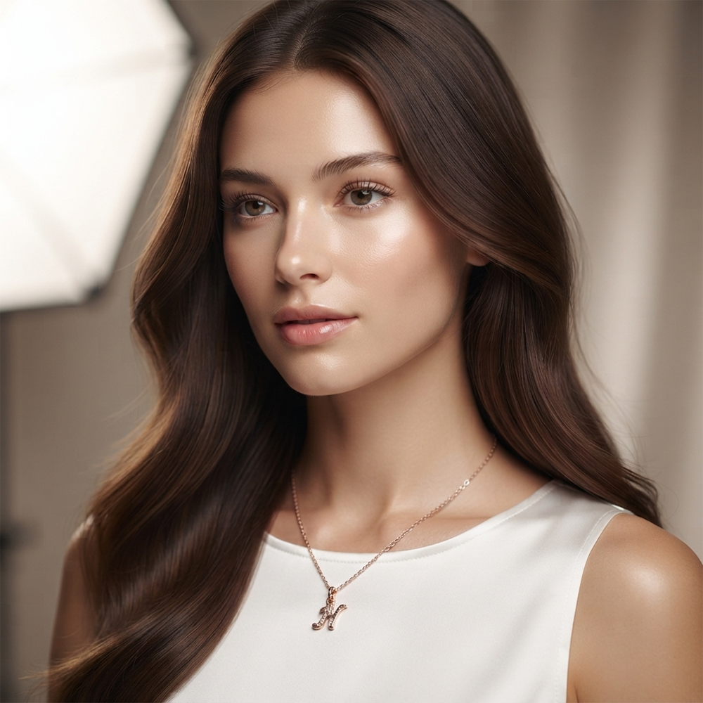 The99Jewel Rose Gold Plated Letter H Initial Chain Pendant with Austrian Stone