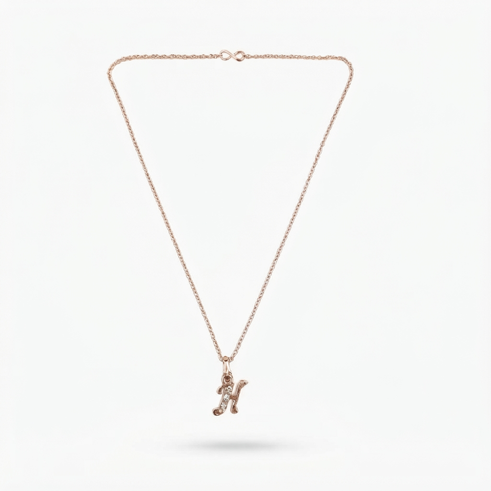 The99Jewel Rose Gold Plated Letter H Initial Chain Pendant with Austrian Stone