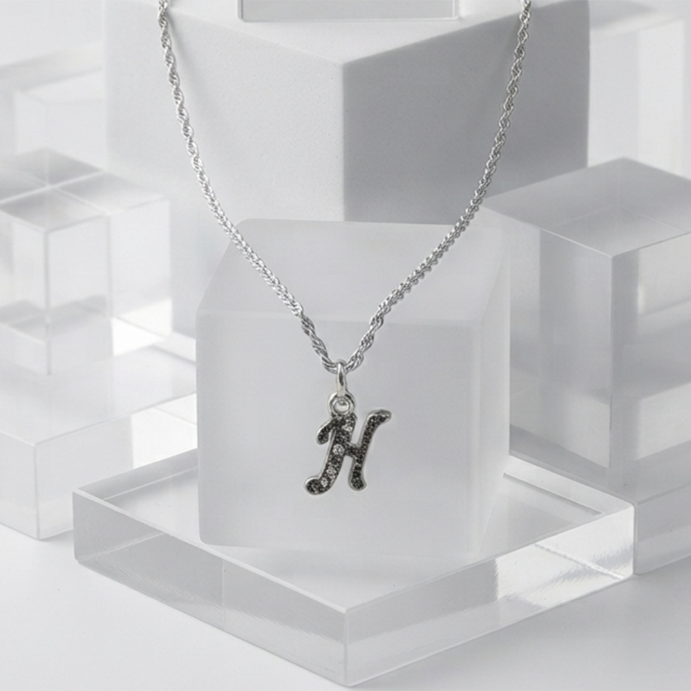 The99Jewel Silver Plated Letter H Initial Chain Pendant with Austrian Stone 
