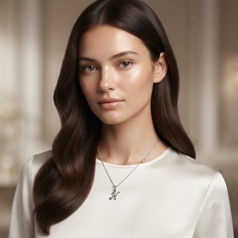 The99Jewel Silver Plated Letter H Initial Chain Pendant with Austrian Stone