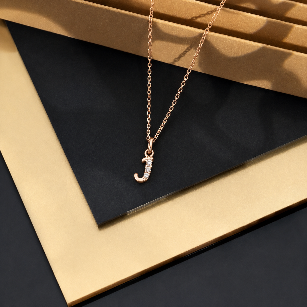 The99Jewel Rose Gold Plated Letter J Initial Chain Pendant with Austrian Stone