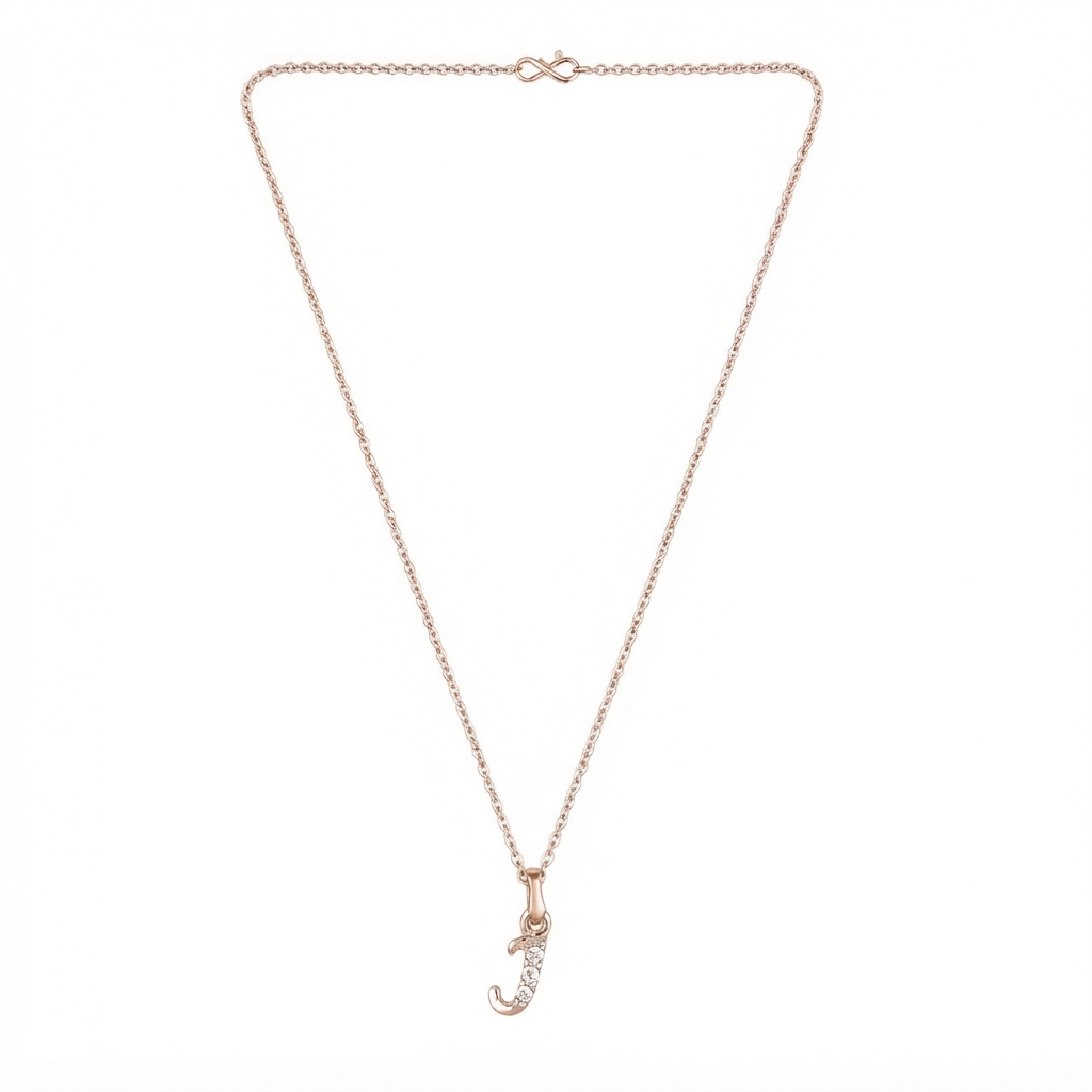 The99Jewel Rose Gold Plated Letter J Initial Chain Pendant with Austrian Stone