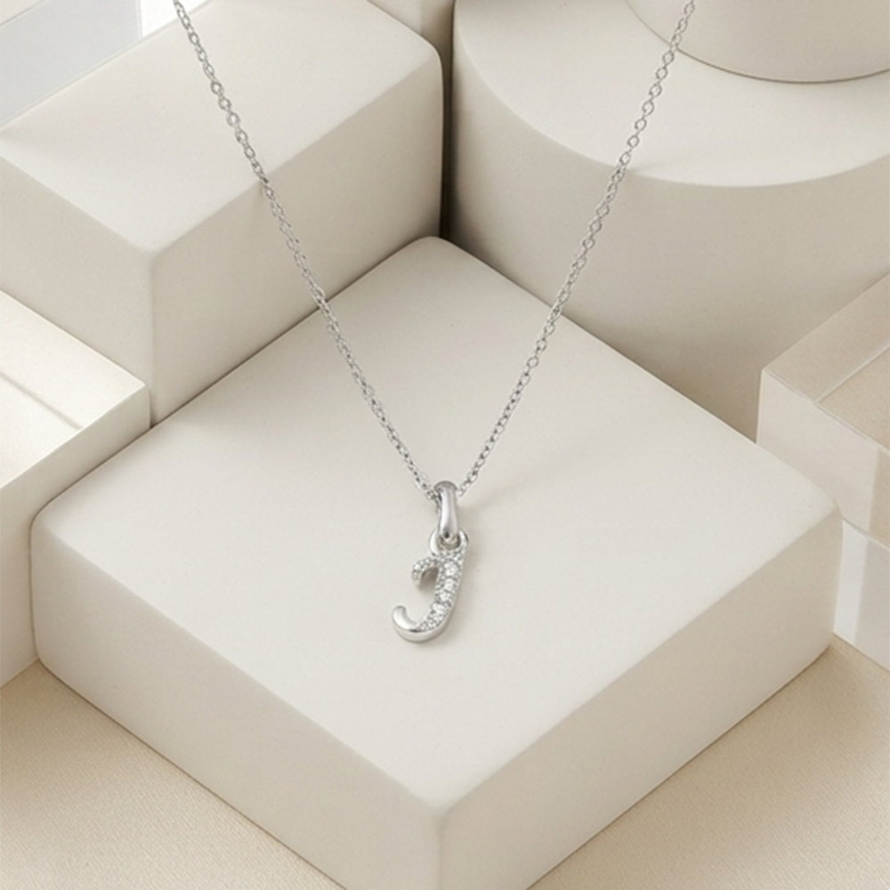 The99Jewel Silver Plated Letter J Initial Chain Pendant with Austrian Stone 