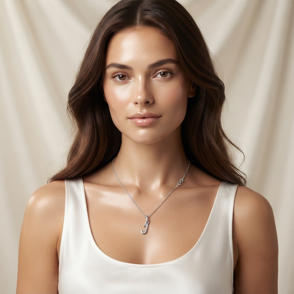 The99Jewel Silver Plated Letter J Initial Chain Pendant with Austrian Stone