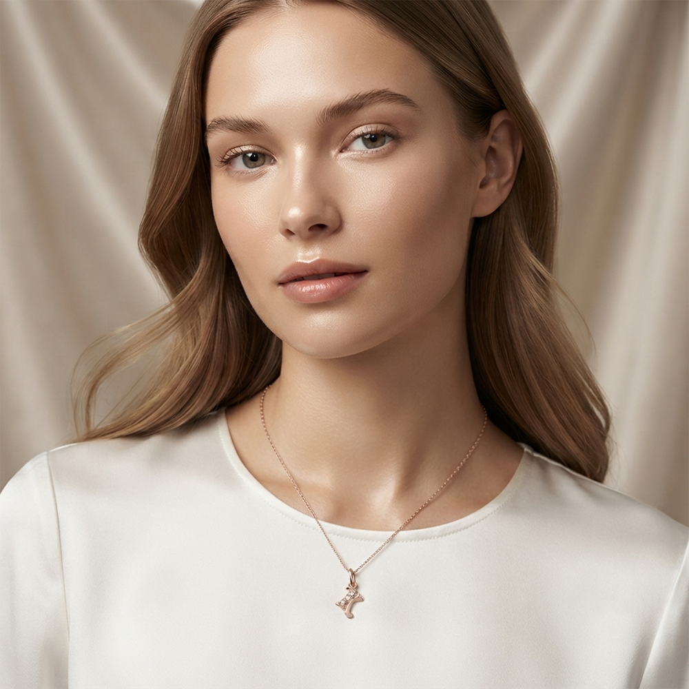 The99Jewel Rose Gold Plated Letter K Initial Chain Pendant with Austrian Stone