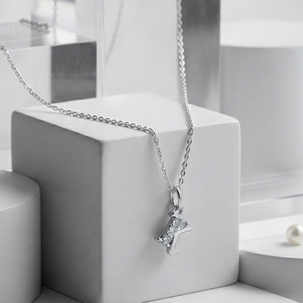 The99Jewel Silver Plated Letter K Initial Chain Pendant with Austrian Stone