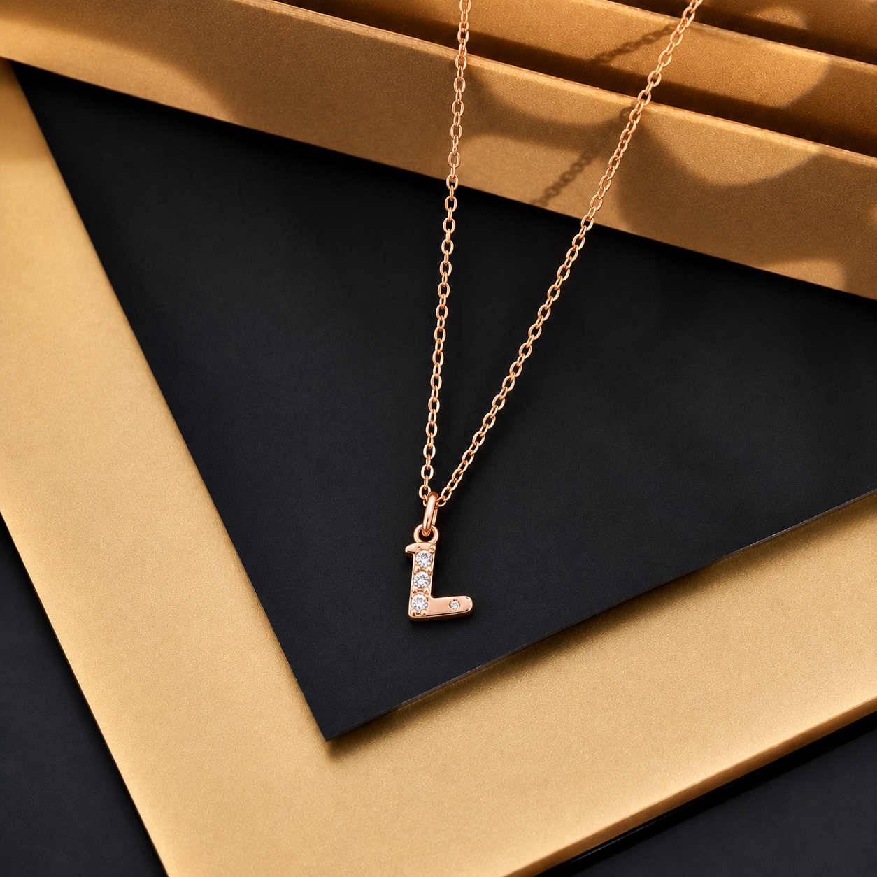 The99Jewel Rose Gold Plated Letter L Initial Chain Pendant with Austrian Stone