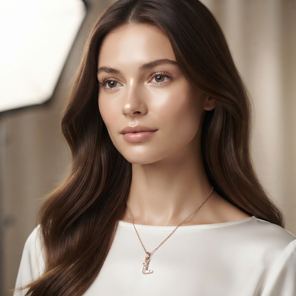 The99Jewel Rose Gold Plated Letter L Initial Chain Pendant with Austrian Stone 