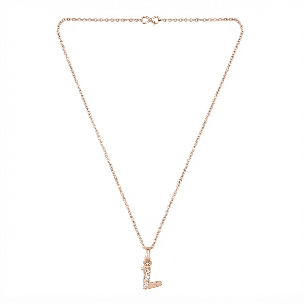 The99Jewel Rose Gold Plated Letter L Initial Chain Pendant with Austrian Stone