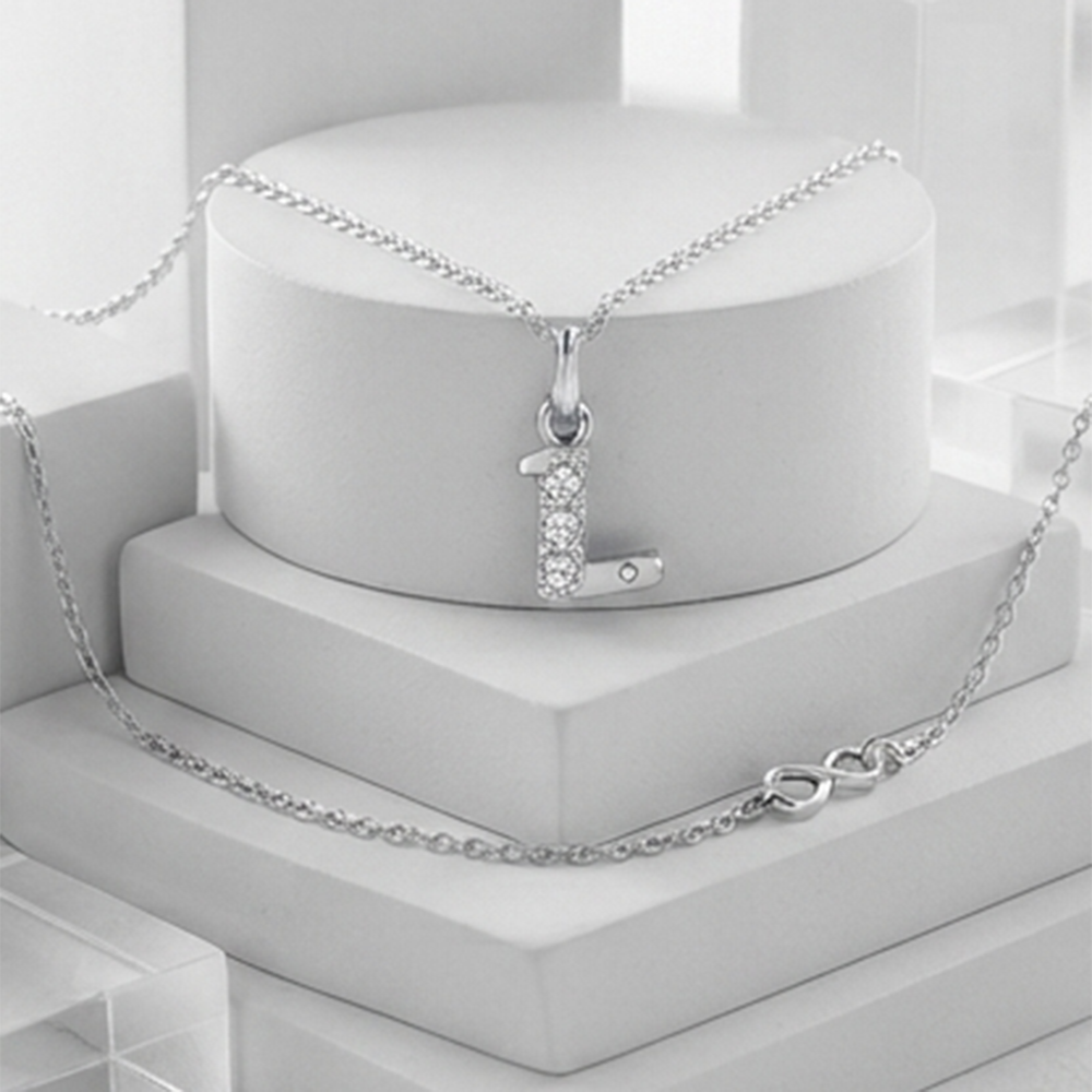 The99Jewel Silver Plated Letter L Initial Chain Pendant with Austrian Stone 