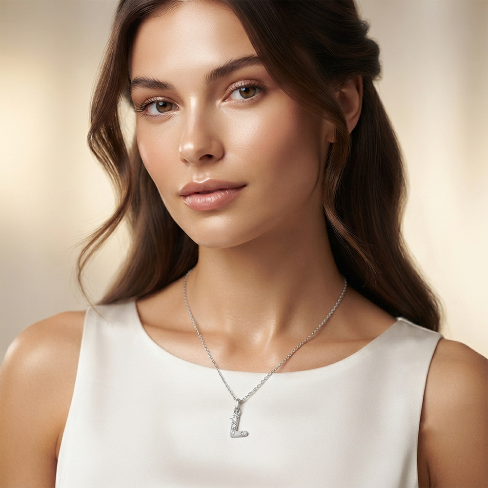 The99Jewel Silver Plated Letter L Initial Chain Pendant with Austrian Stone