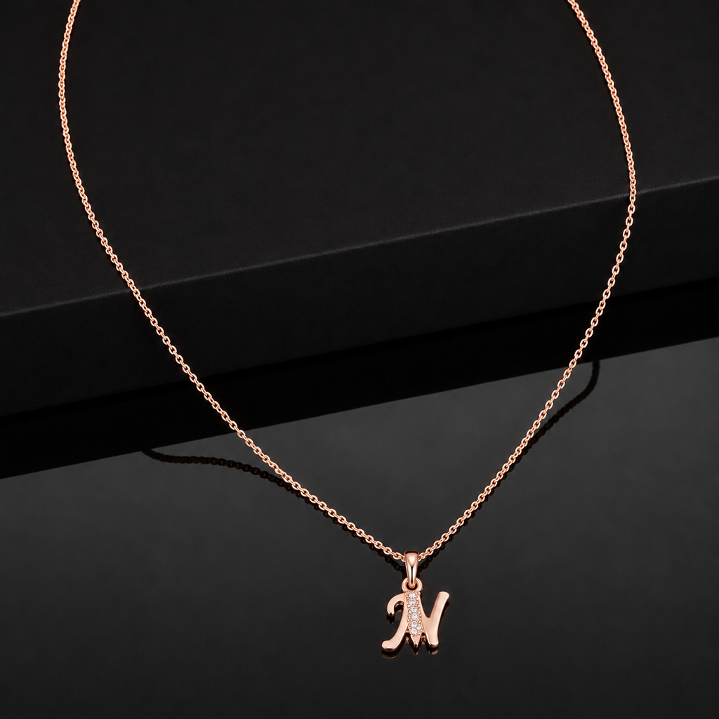 The99Jewel Rose Gold Plated Letter N Initial Chain Pendant with Austrian Stone 