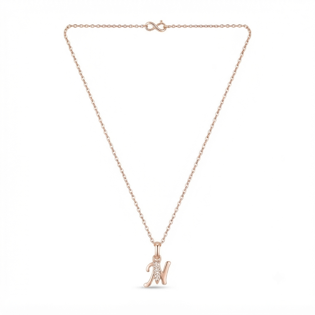 The99Jewel Rose Gold Plated Letter N Initial Chain Pendant with Austrian Stone