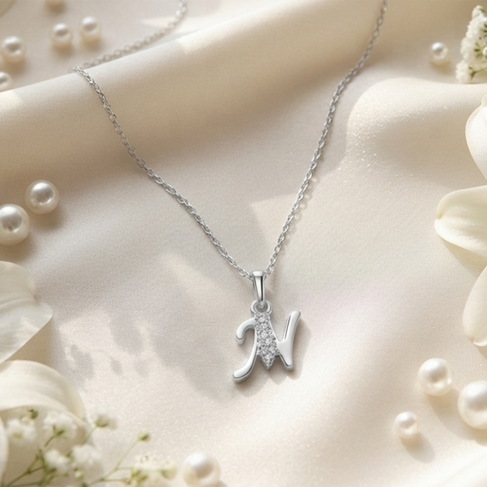 The99Jewel Silver Plated Letter M Initial Chain Pendant with Austrian Stone 