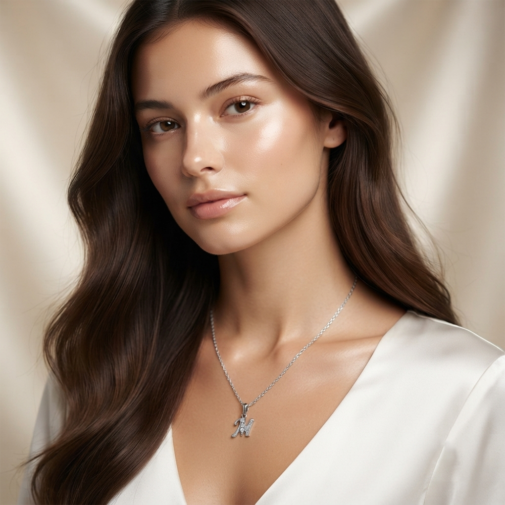 The99Jewel Silver Plated Letter M Initial Chain Pendant with Austrian Stone