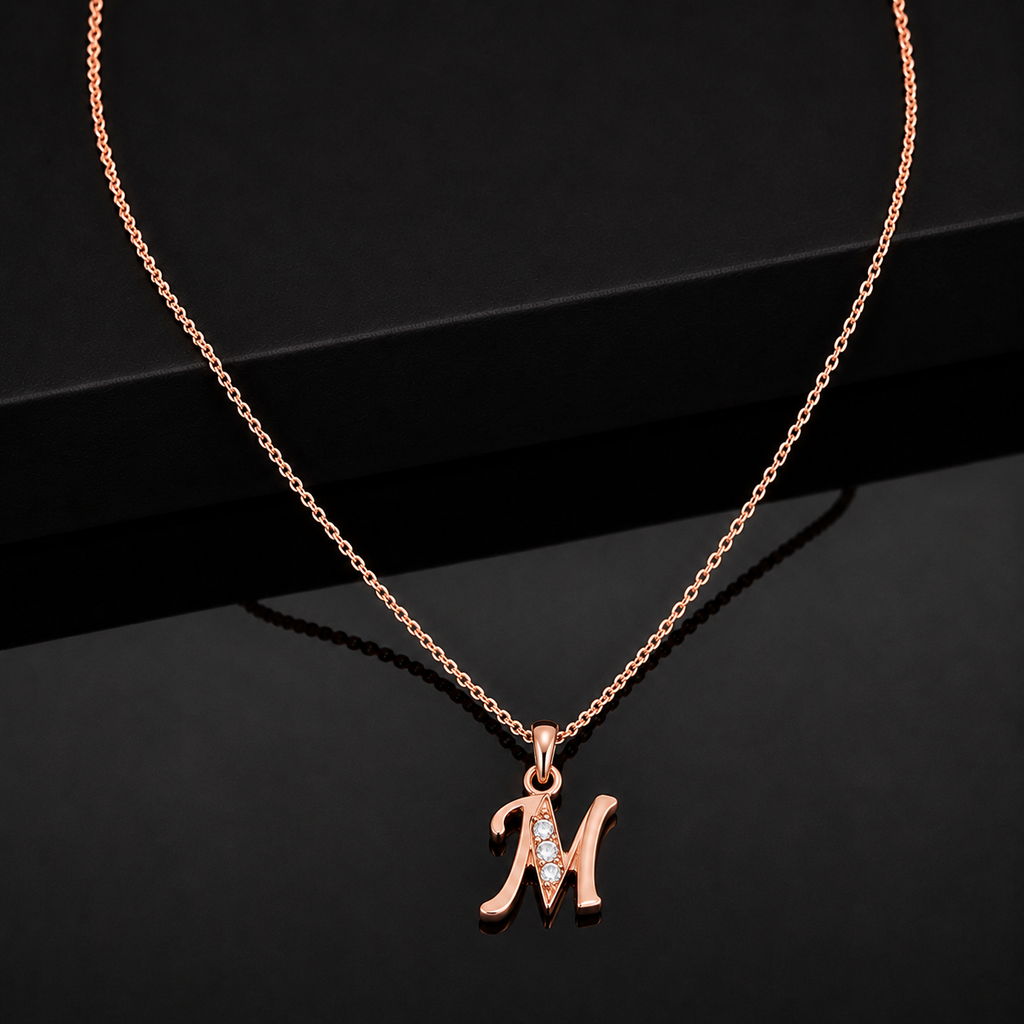 The99Jewel Rose Gold Plated Letter M Initial Chain Pendant with Austrian Stone