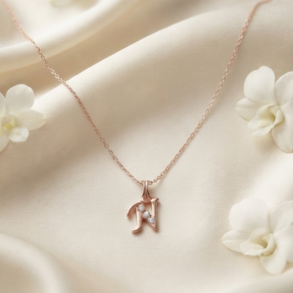 The99Jewel Rose Gold Plated Letter N Initial Chain Pendant with Austrian Stone