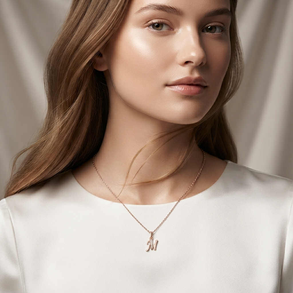 The99Jewel Rose Gold Plated Letter M Initial Chain Pendant with Austrian Stone 