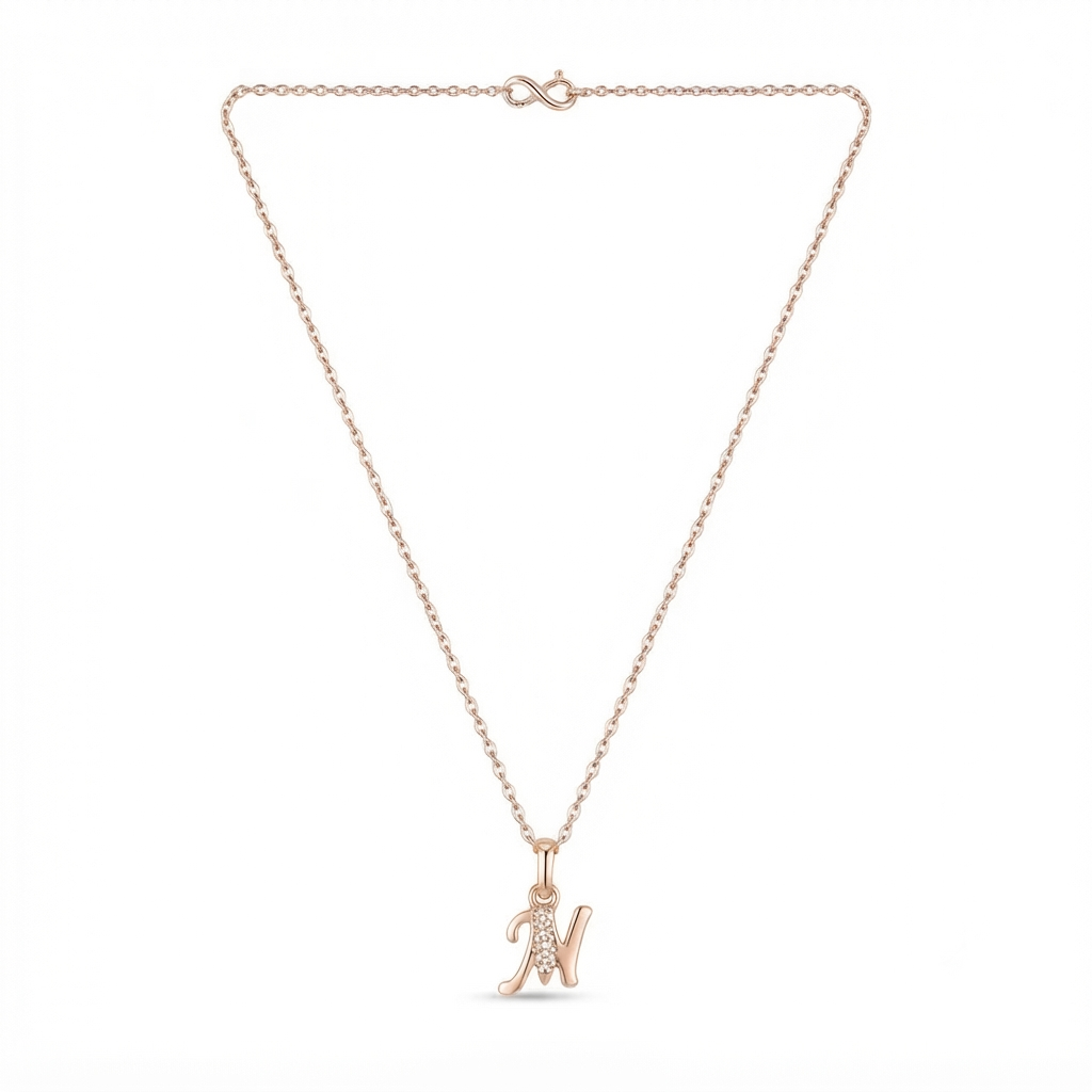The99Jewel Rose Gold Plated Letter M Initial Chain Pendant with Austrian Stone