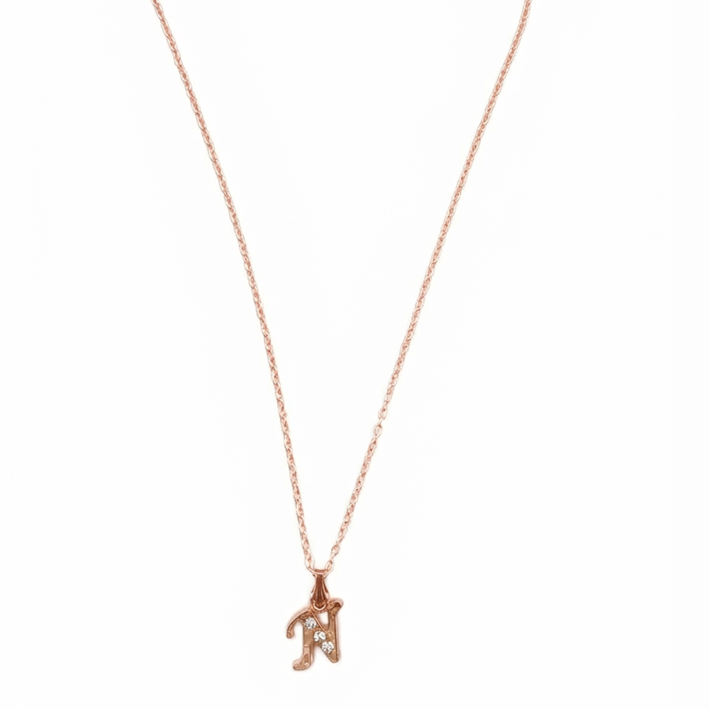 The99Jewel Rose Gold Plated Letter N Initial Chain Pendant with Austrian Stone