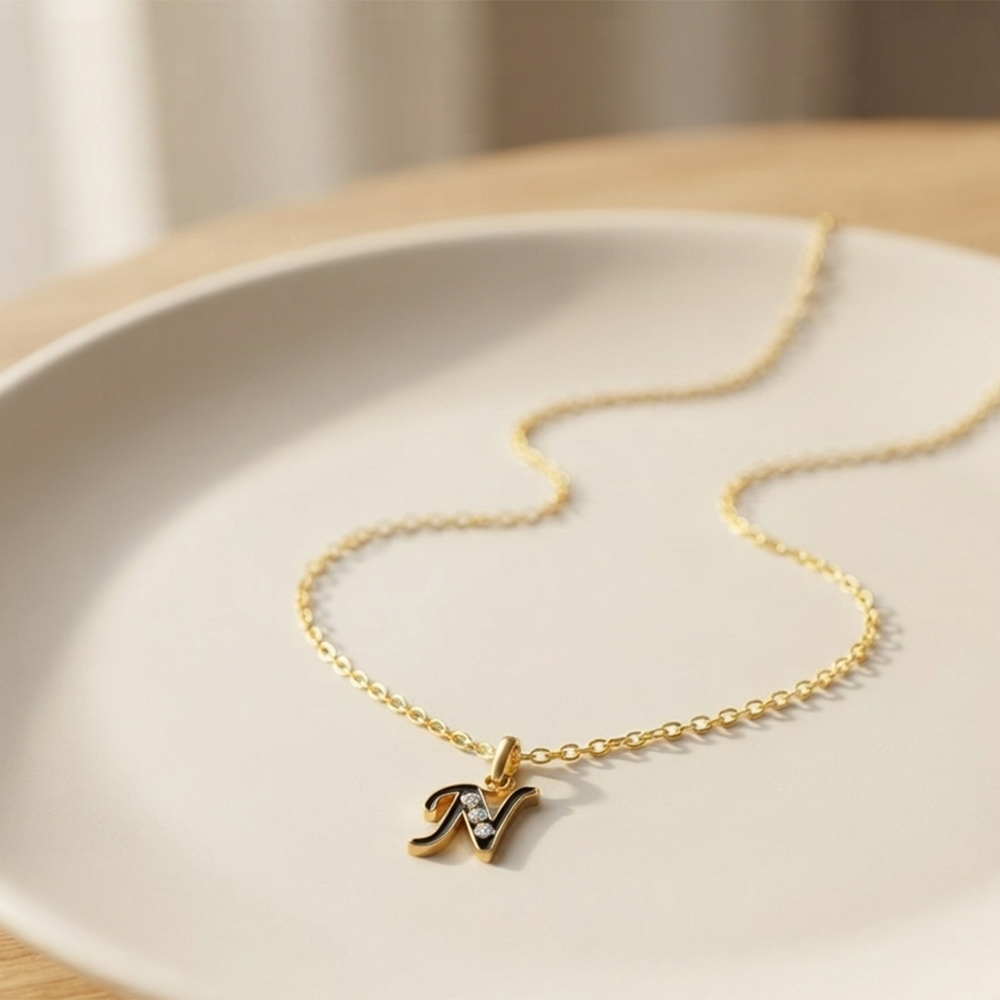 The99Jewel Beautiful Initial N Pendant Chain for Women Trendy Gold Plated Fashion Jewellery
