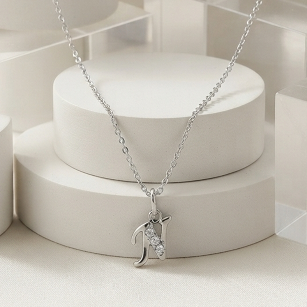 The99Jewel Silver Plated Letter N Initial Chain Pendant with Austrian Stone
