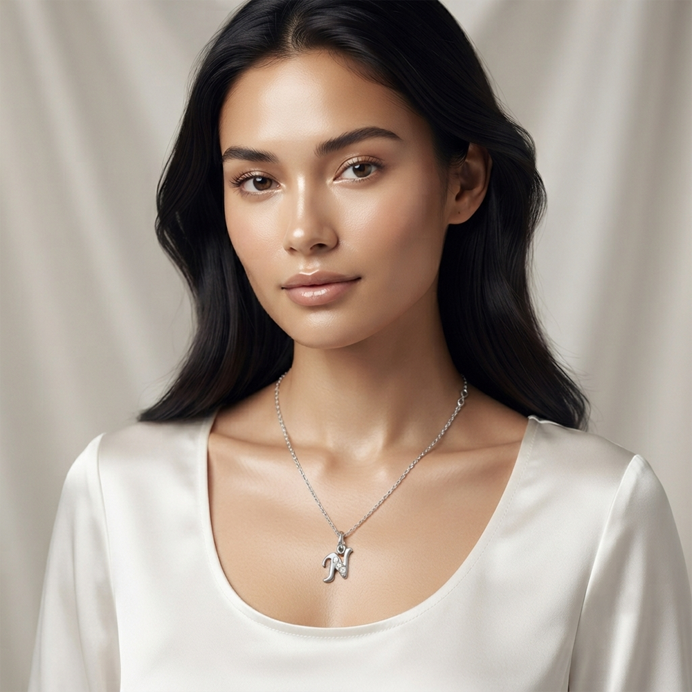 The99Jewel Silver Plated Letter N Initial Chain Pendant with Austrian Stone 