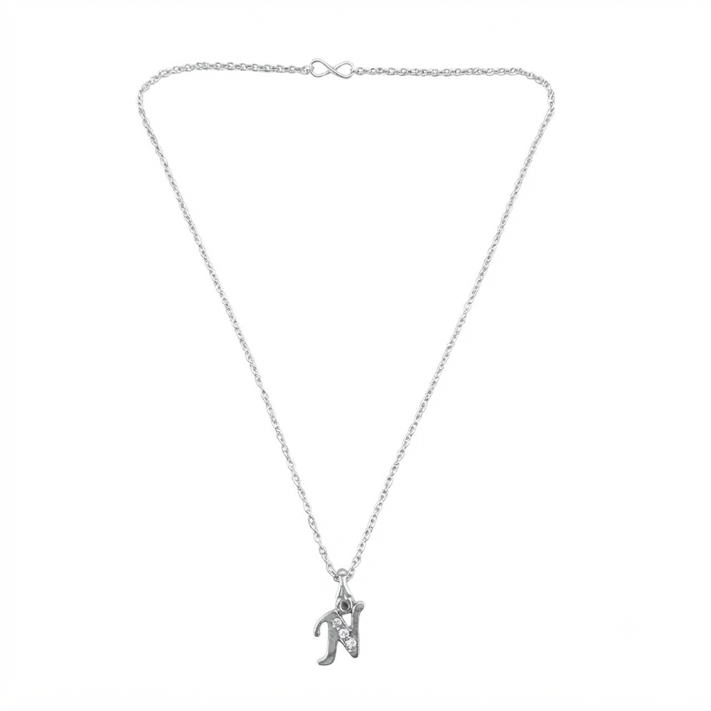 The99Jewel Silver Plated Letter N Initial Chain Pendant with Austrian Stone