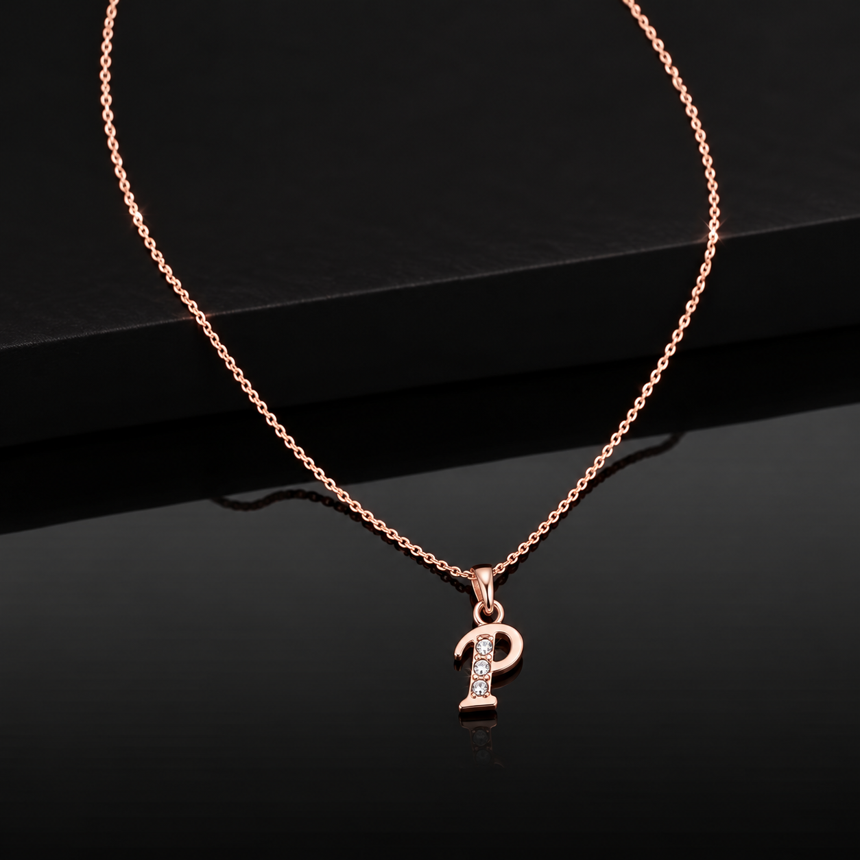The99Jewel Rose Gold Plated Letter P Initial Chain Pendant with Austrian Stone