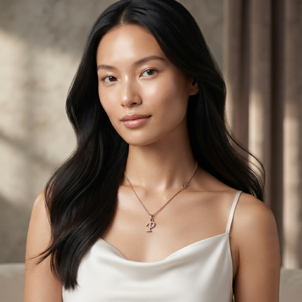 The99Jewel Rose Gold Plated Letter P Initial Chain Pendant with Austrian Stone 