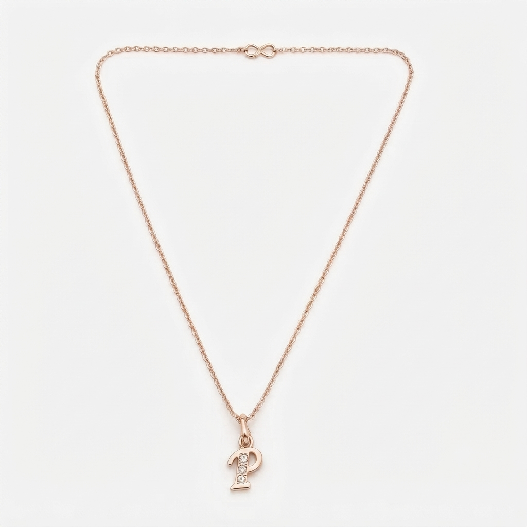 The99Jewel Rose Gold Plated Letter P Initial Chain Pendant with Austrian Stone