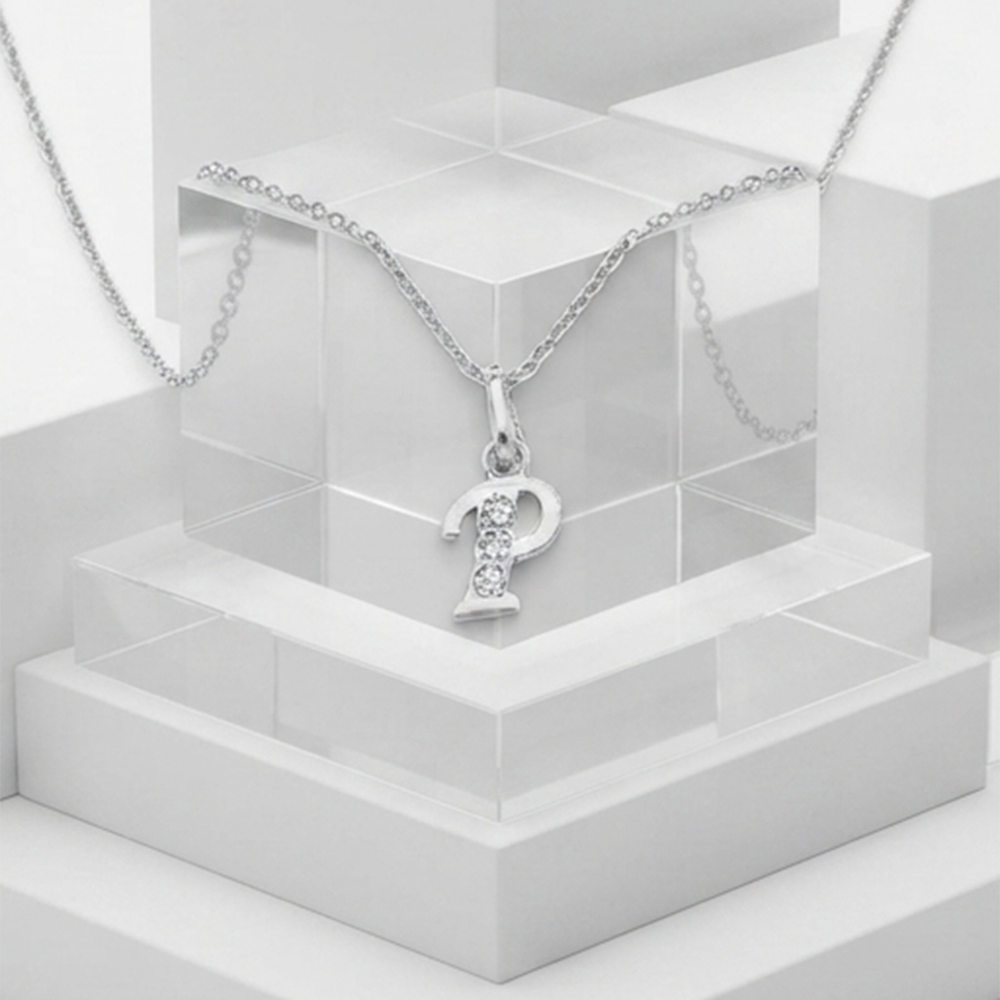 The99Jewel Silver Plated Letter P Initial Chain Pendant with Austrian Stone 