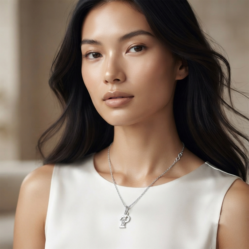 The99Jewel Silver Plated Letter P Initial Chain Pendant with Austrian Stone