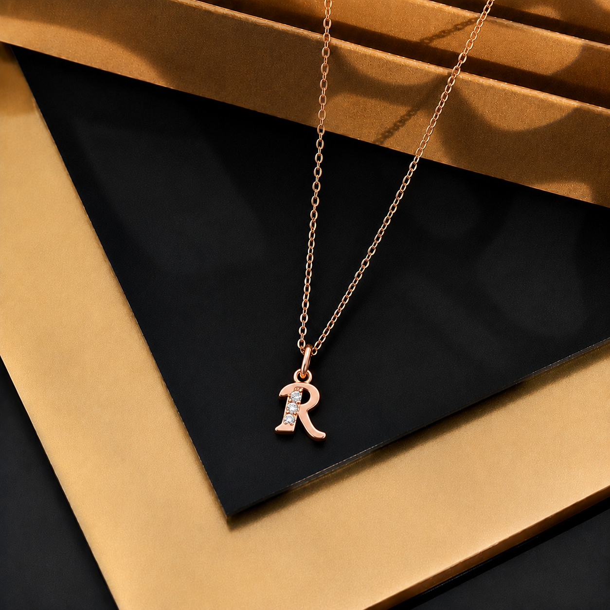 The99Jewel Rose Gold Plated Letter R Initial Chain Pendant with Austrian Stone