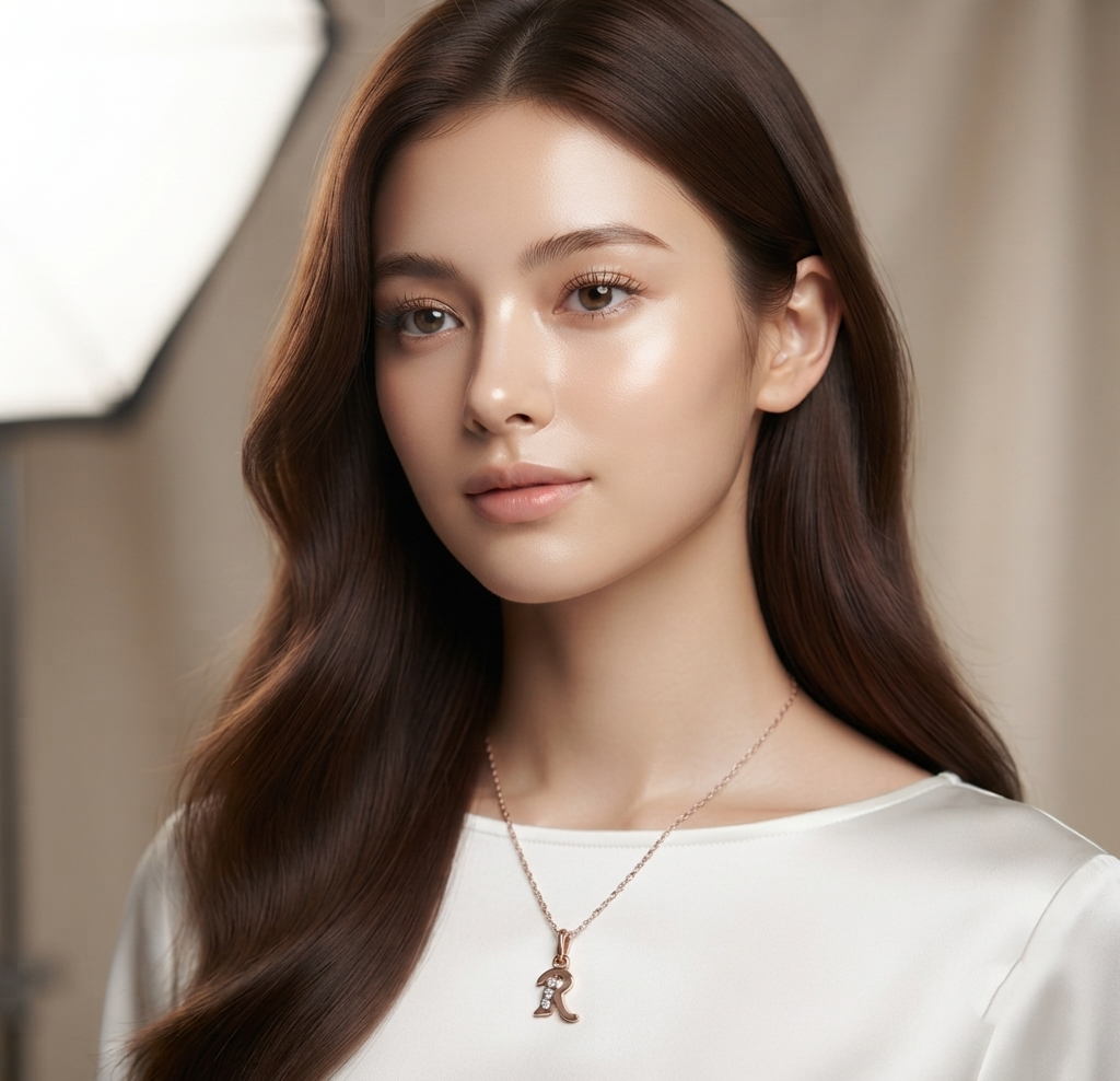The99Jewel Rose Gold Plated Letter R Initial Chain Pendant with Austrian Stone 