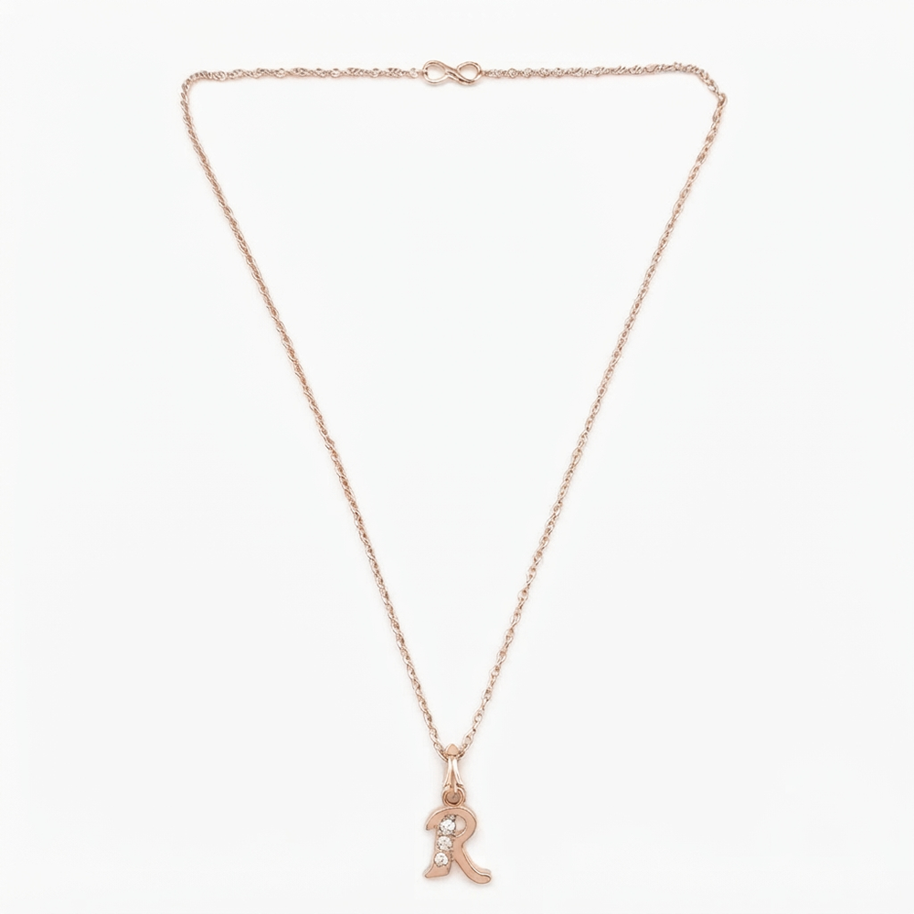 The99Jewel Rose Gold Plated Letter R Initial Chain Pendant with Austrian Stone