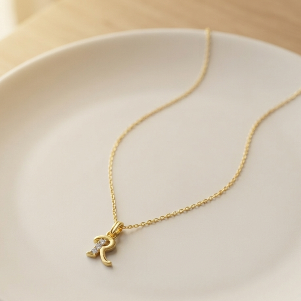 The99Jewel Beautiful Initial R Pendant Chain for Women Trendy Gold Plated Fashion Jewellery
