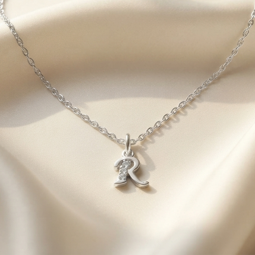 The99Jewel Silver Plated Letter R Initial Chain Pendant with Austrian Stone 