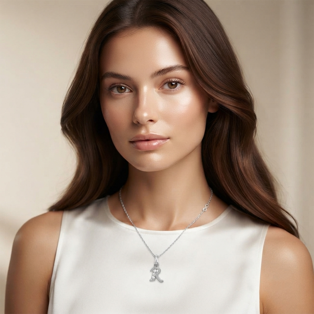 The99Jewel Silver Plated Letter R Initial Chain Pendant with Austrian Stone