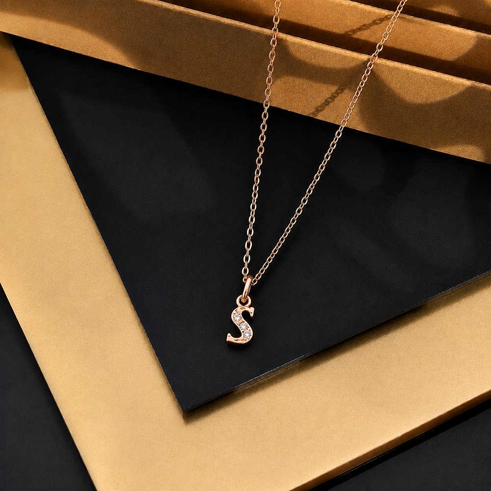 The99Jewel Rose Gold Plated Letter S Initial Chain Pendant with Austrian Stone 
