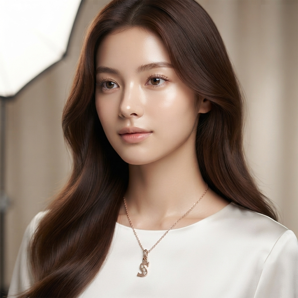 The99Jewel Rose Gold Plated Letter S Initial Chain Pendant with Austrian Stone