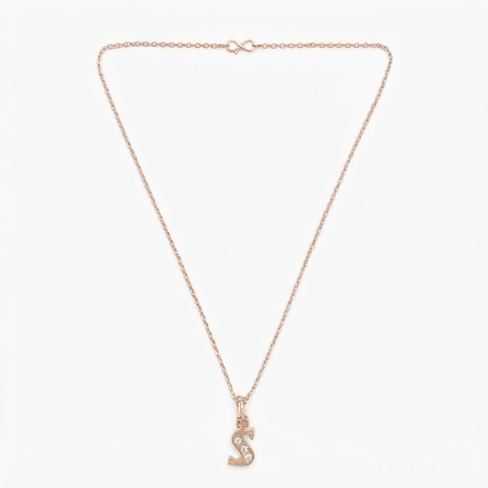 The99Jewel Rose Gold Plated Letter S Initial Chain Pendant with Austrian Stone