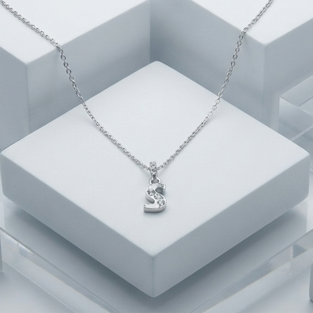 The99Jewel Silver Plated Letter S Initial Chain Pendant with Austrian Stone 